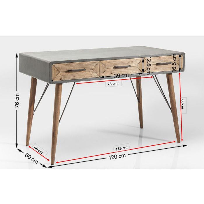 Desk X Factory 3 Draw 120x60cm - Kian Furniture