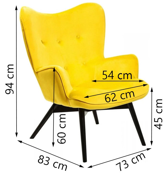 Armchair Black Vicky Velvet Yellow