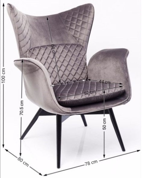 Armchair Tudor Velvet Silvergrey