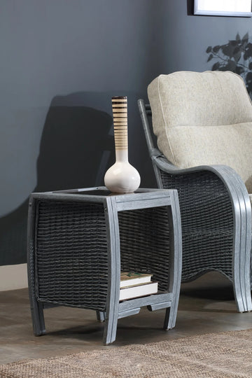 De Nirut Grey Wash Cane Lamp Table