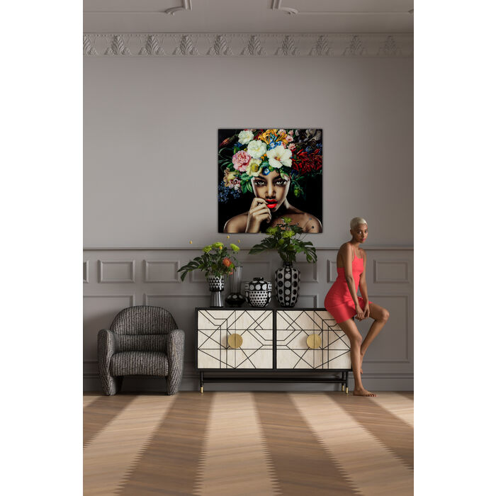 Picture Glass Pretty Flower Woman 100x100