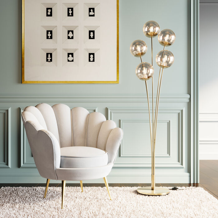 Floor Lamp Five Balls Amber Brass