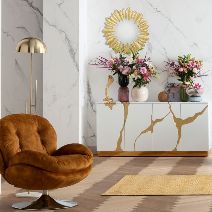 Wall Mirror Feather Dress Gold Ø49cm