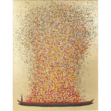 Picture Touched Flower Boat Gold Red 80x100cm
