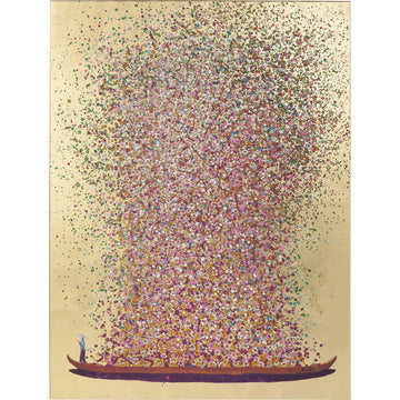 Picture Touched Flower Boat Gold Pink 80x100cm
