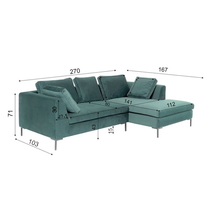 Corner Sofa Gianni Small Velvet Dark Green Right