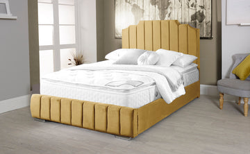 Oced Velvet Mustard 4ft Small Double Ottoman Bed