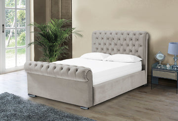 Otneros Velvet Beige 4ft Small Double Ottoman Bed