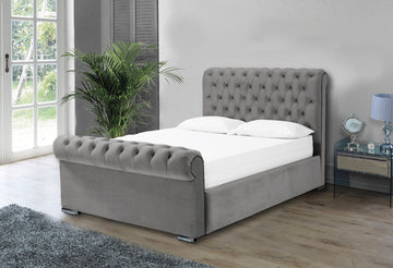Otneros Velvet Grey 4ft Small Double Ottoman Bed