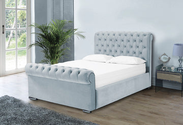 Otneros Velvet Silver 4ft Small Double Ottoman Bed