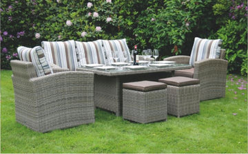 DE Retsehcniw Outdoor Set with Glass Top Table + Cushion