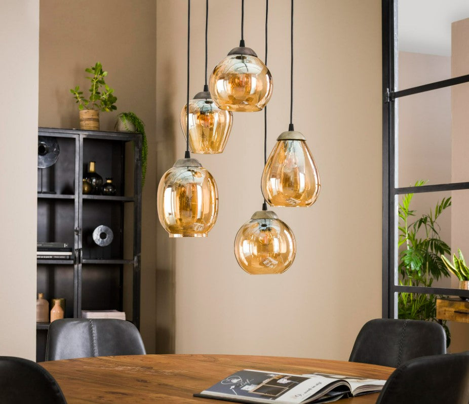 ZI Hanging lamp 5L stepped mix gold
