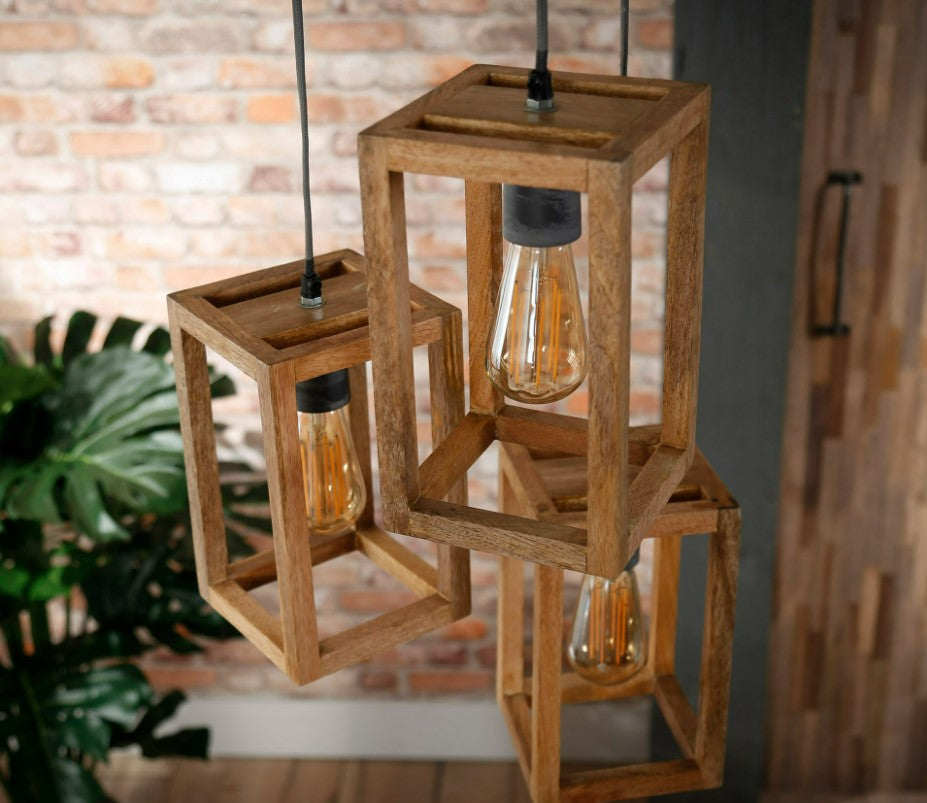 ZI Hanging lamp 3x wooden frame stepped