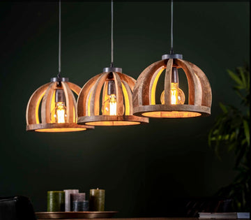 ZI Hanging lamp 3x Ø30 curved wooden bars
