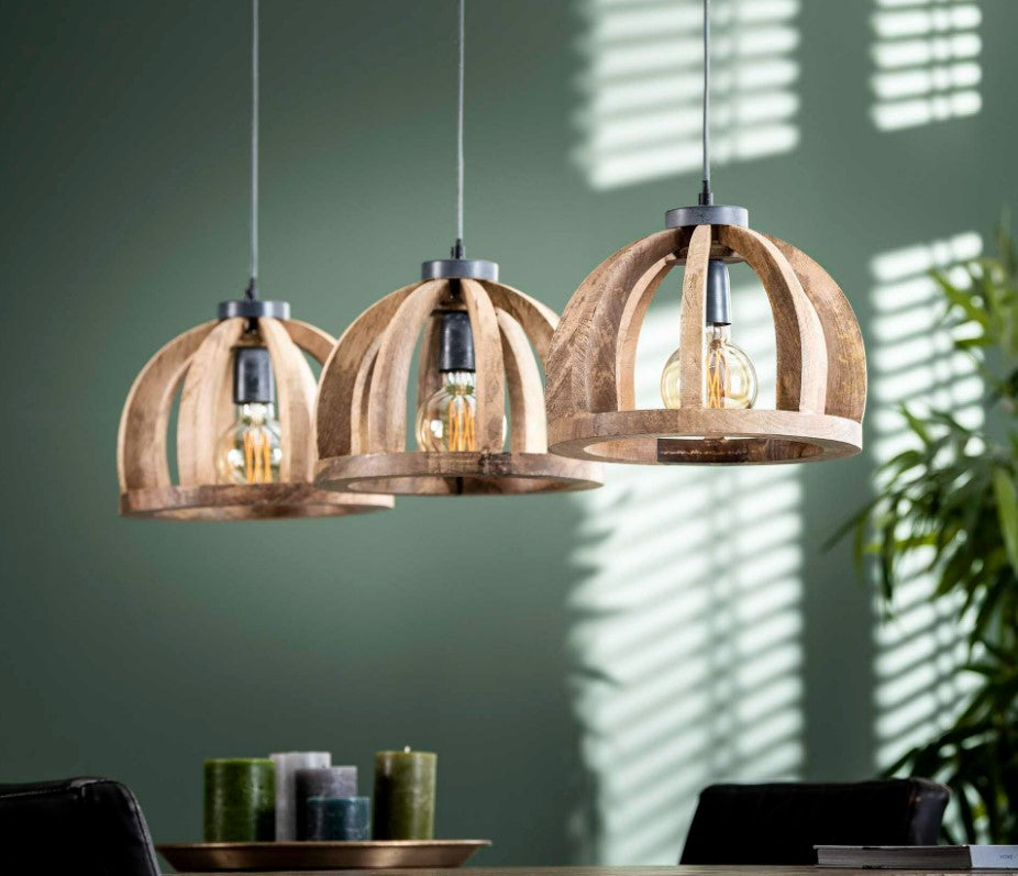 ZI Hanging lamp 3x Ø30 curved wooden bars