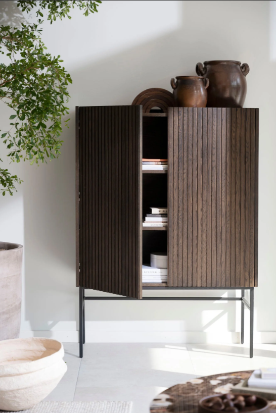 RO Halifax cabinet 100 brown oak/black metal