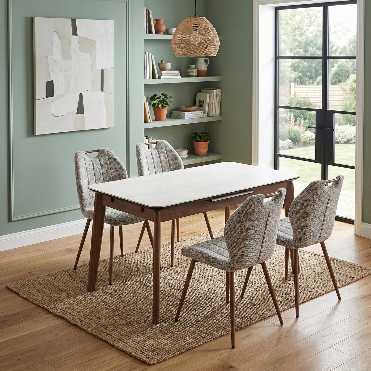 Annaghmore Turin Sintered Stone Extension Dining Table Walnut Off-White 31.5x51.2-63x29.9 in