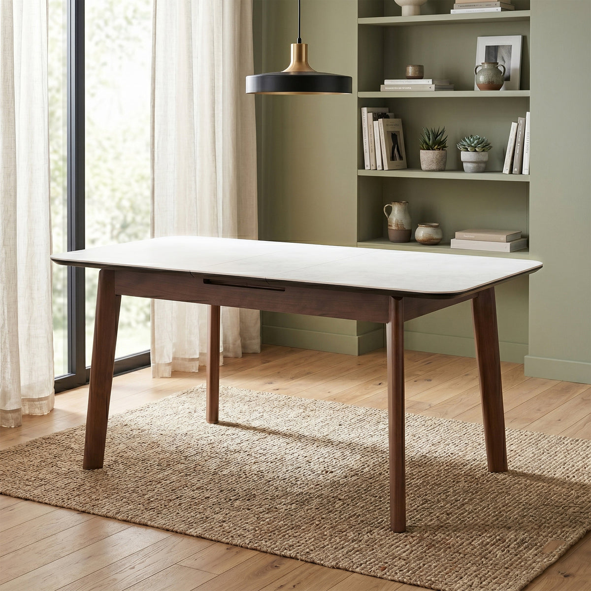Annaghmore Turin Sintered Stone Extension Dining Table Walnut Off-White 31.5x51.2-63x29.9 in