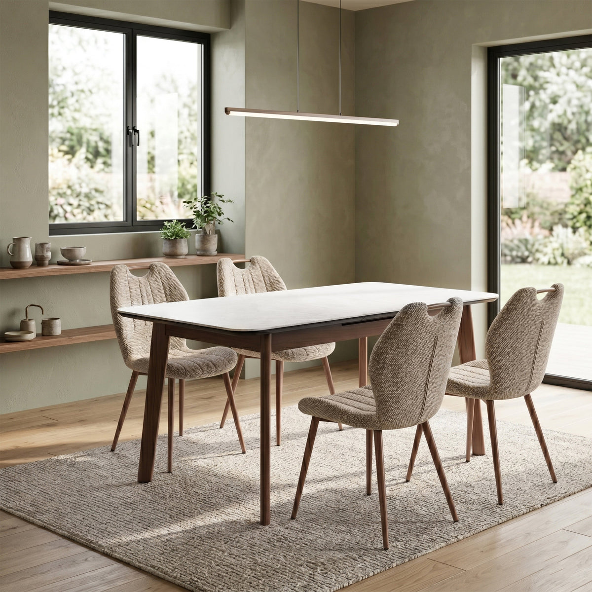 Annaghmore Turin Sintered Stone Extension Dining Table Walnut Off-White 31.5x51.2-63x29.9 in
