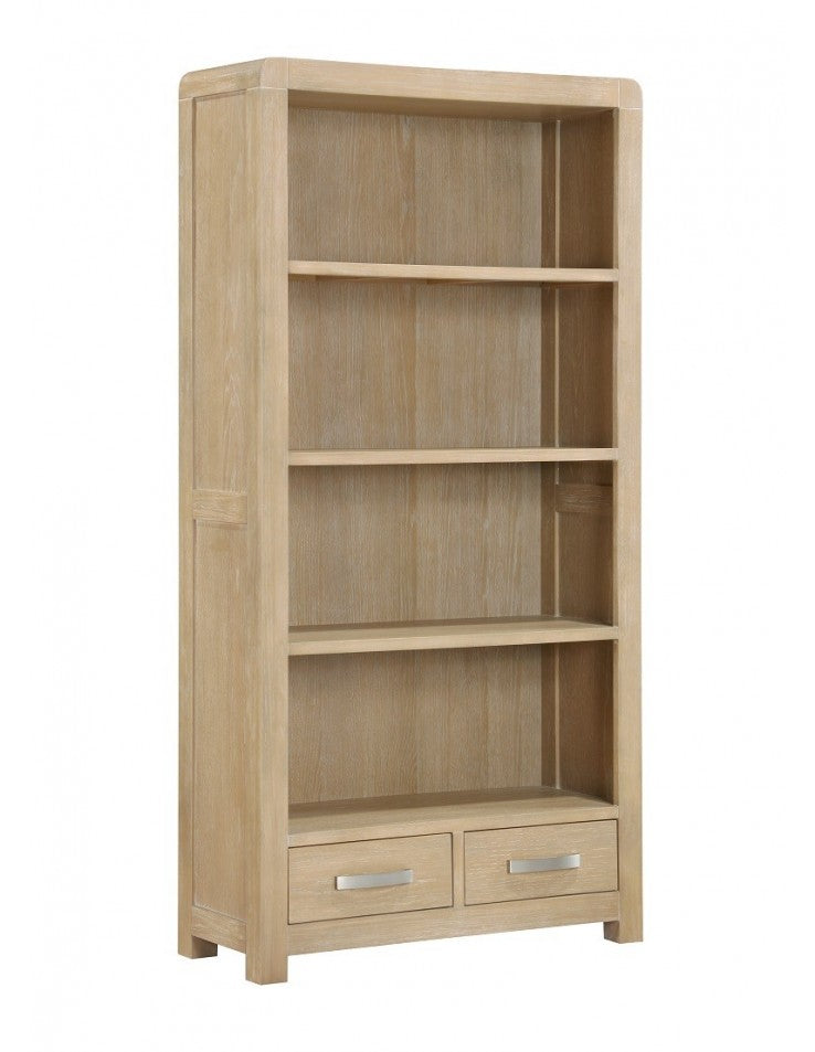 AM Tennessee Washed Oak High Bookcase With 2 Drawer