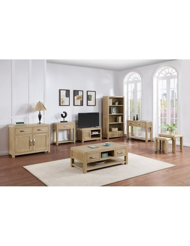 AM Tennessee Washed Oak High Bookcase With 2 Drawer