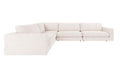 A light beige upholstered sectional sofa with a left-facing chaise lounge, shown from a three-quarter angle against a plain white background.