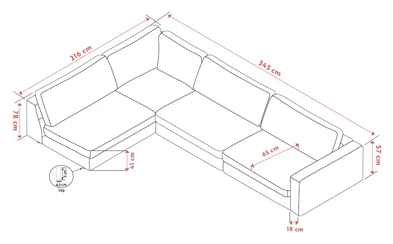Rowico Home Duncan Corner Sofa 2+3-Seater Open End Left Oscar #196 Light Grey 345x216x78 cm