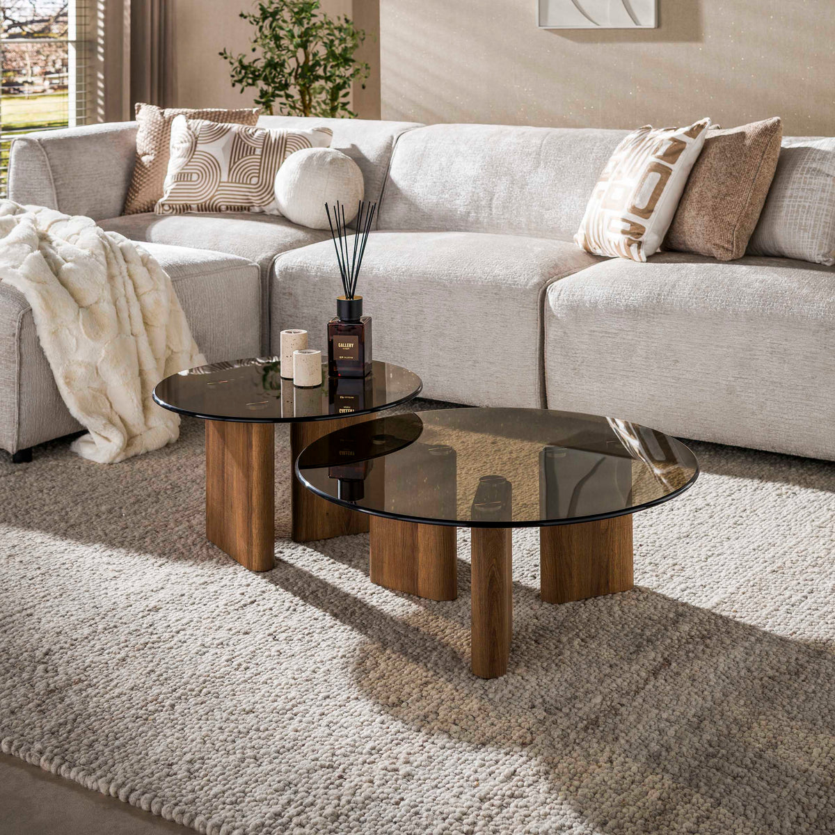 Zijlstra Tinto Round Coffee Table Set of 2 Bronze Glass 29.9x29.9x12.2 in