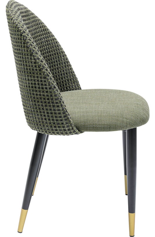 Green textured chair with black legs on a white background