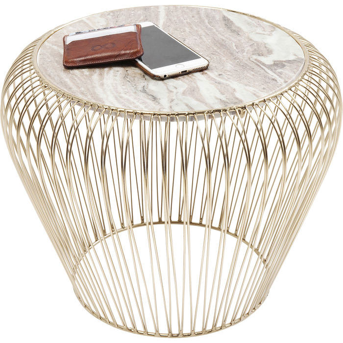 Side Table Beam Grey Marble Brass Ø43cm