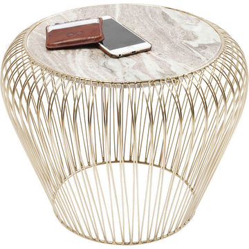 Side Table Beam Grey Marble Brass Ø43cm