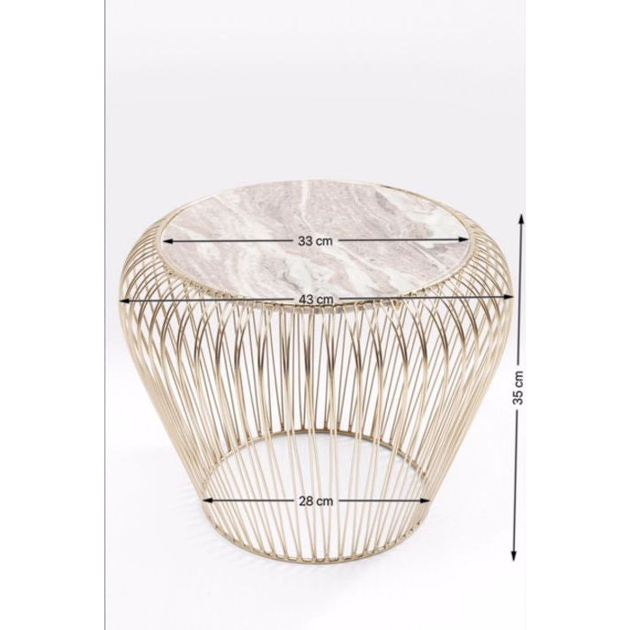 Side Table Beam Grey Marble Brass Ø43cm