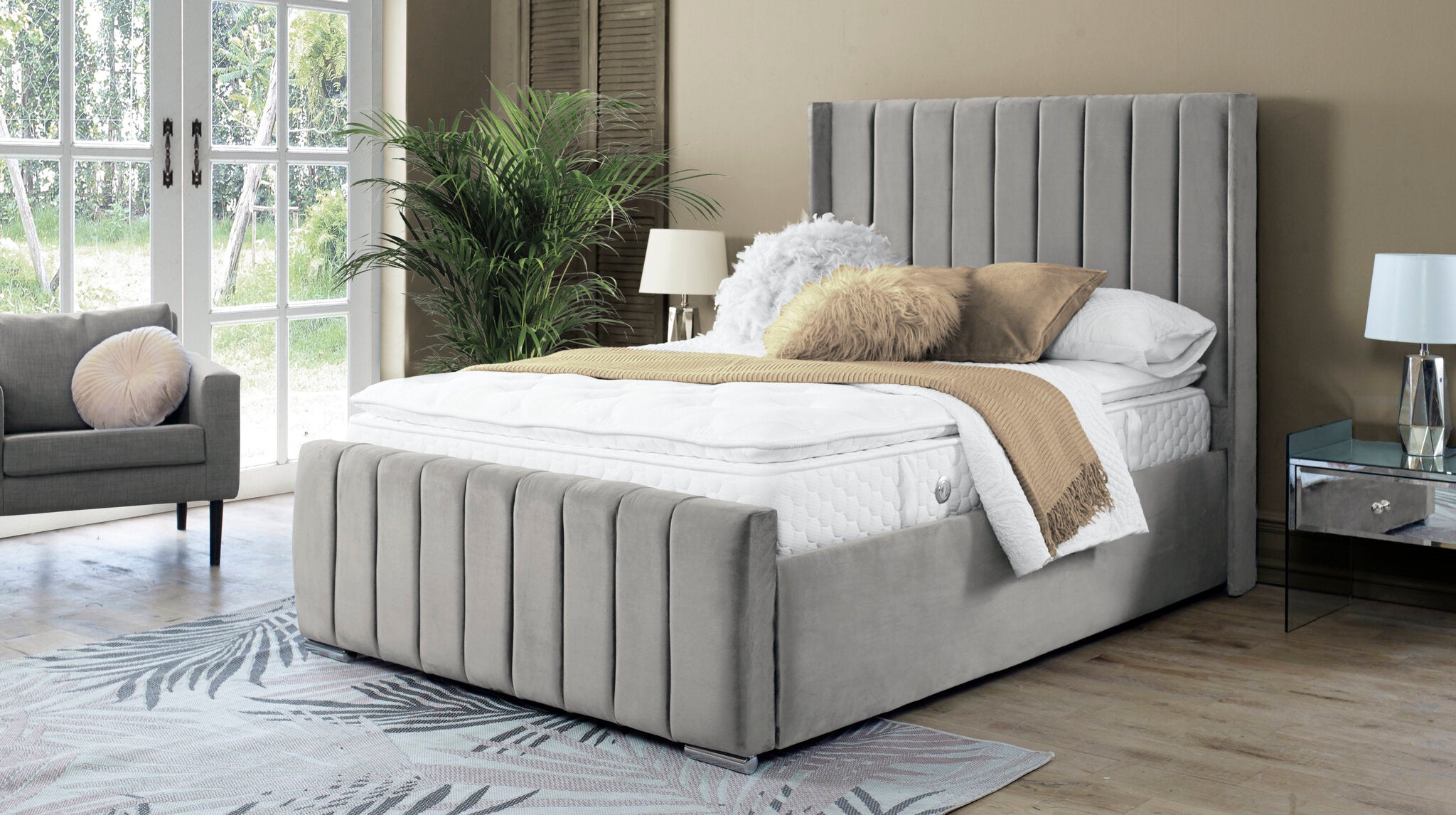 Araz Velvet Beige 6ft Bed