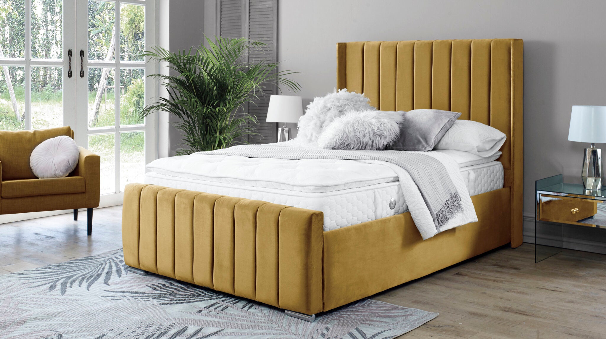 Araz Velvet Mustard 4ft6 Ottoman Double bed