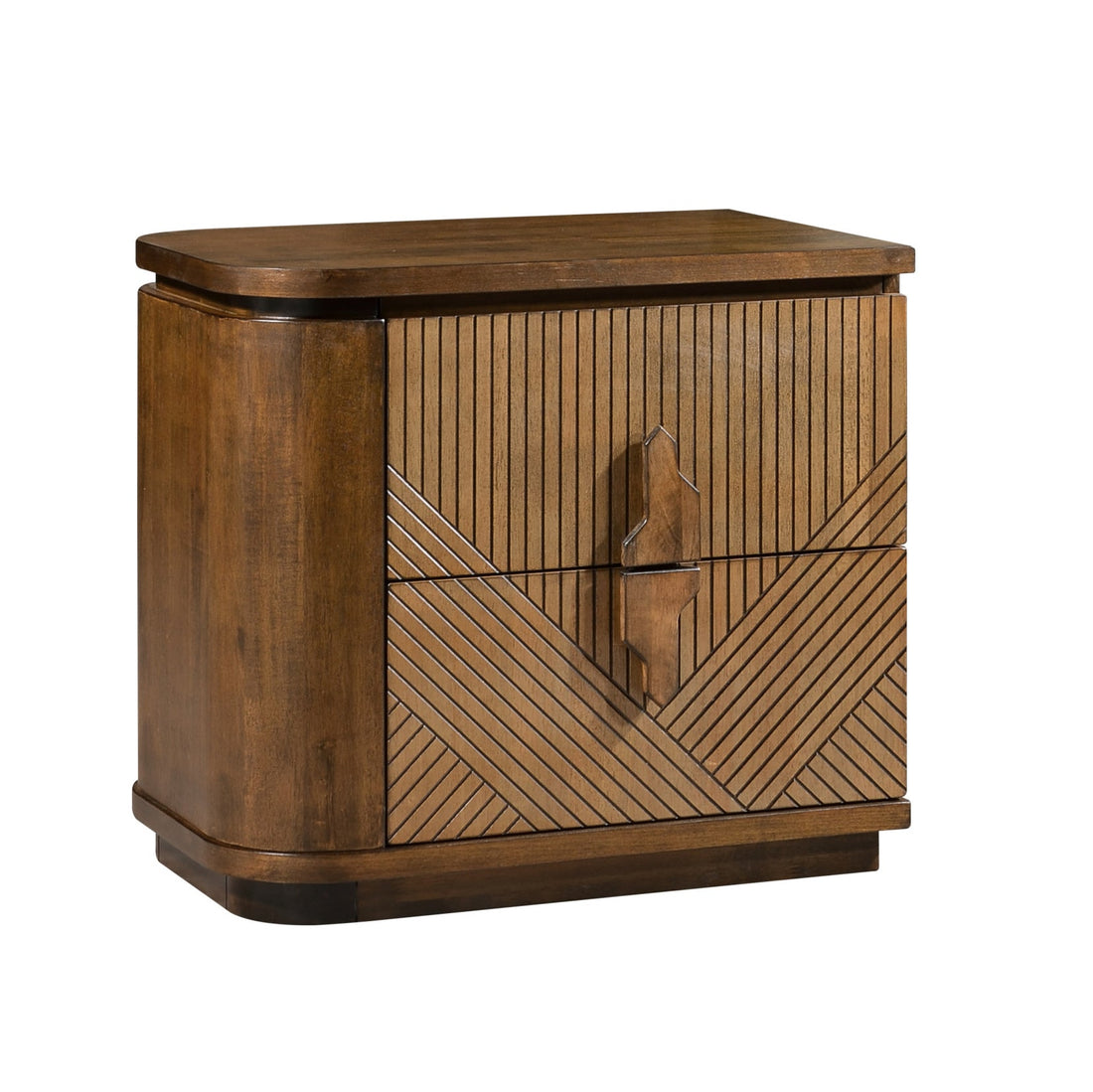 Wooden cabinet with geometric pattern on a white background
