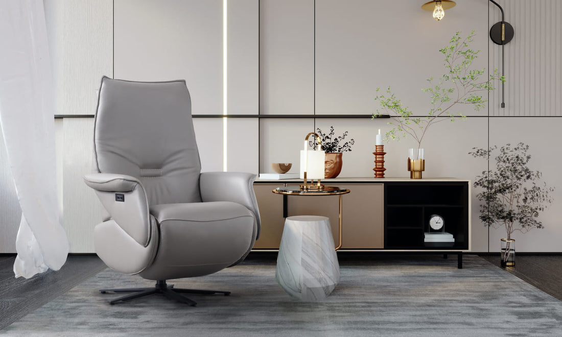 Gray recliner chair on a white background