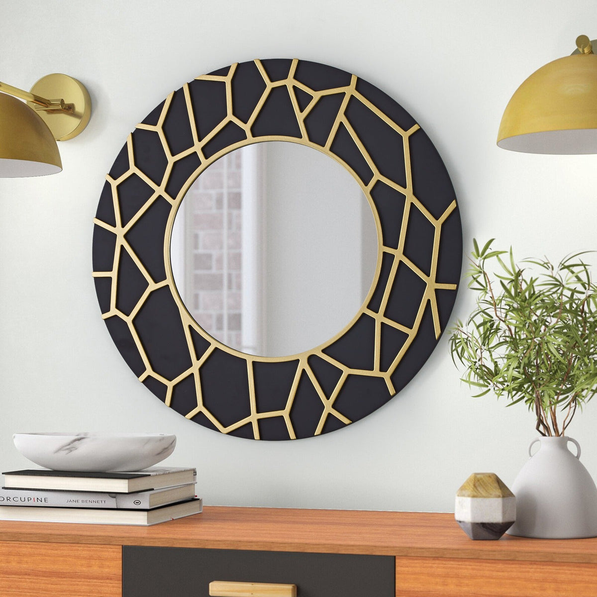 GD011 Round Framed Mirror Black Gold 60cm