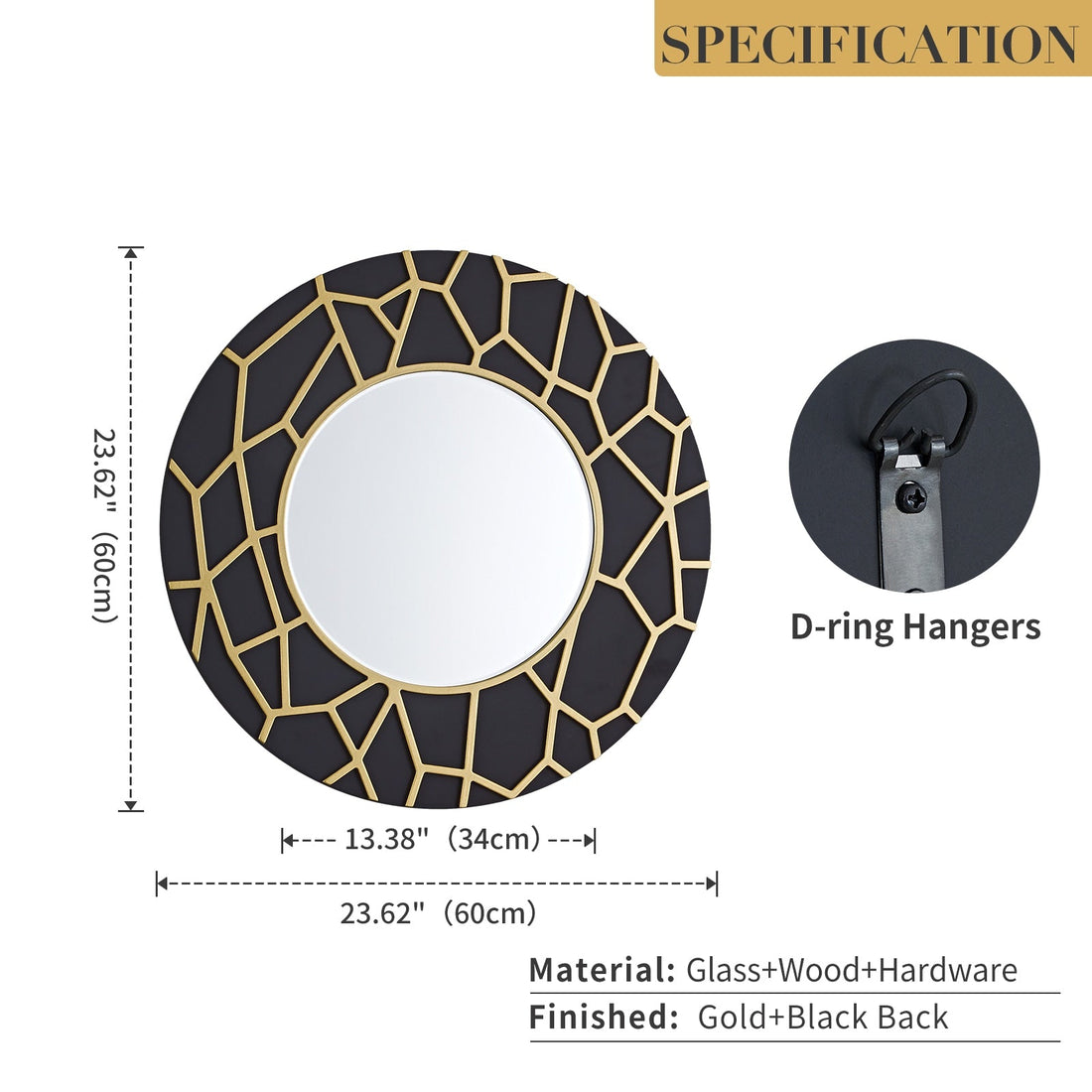 GD011 Round Framed Mirror Black Gold 60cm