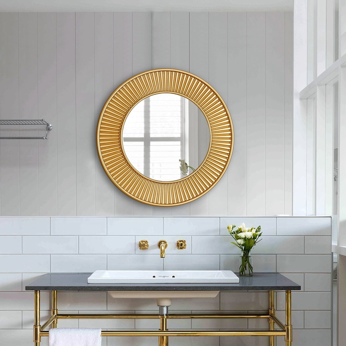 Gold Round Mirror Bevelled Edge 60cm