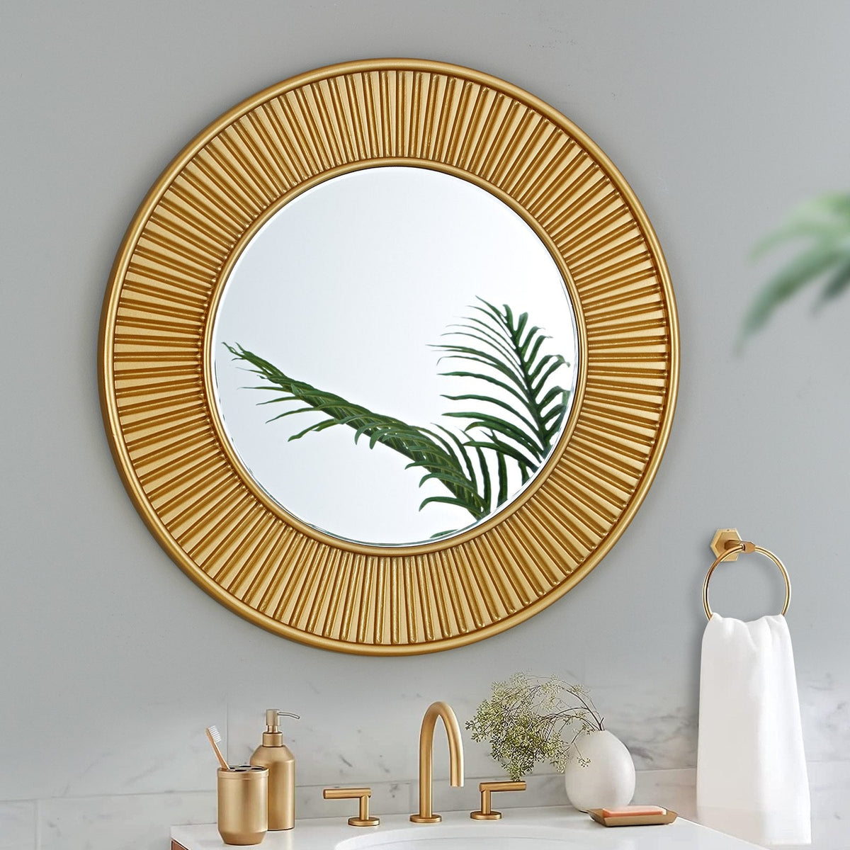 Gold Round Mirror Bevelled Edge 60cm