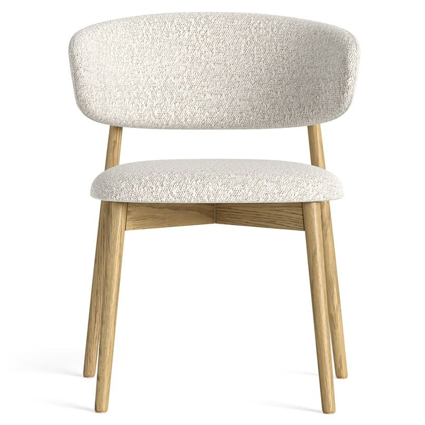 Chair with beige cushioned seat and backrest on a white background