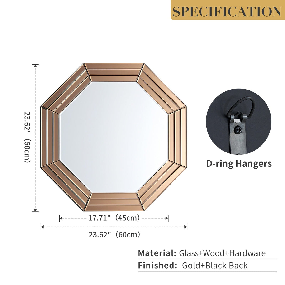 GD012 Hexagonal Golden Mirror 60cm