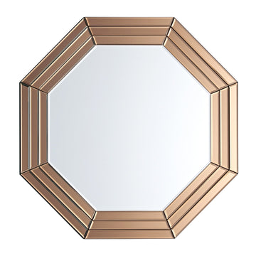 Hexagonal mirror with a bronze frame on a white background