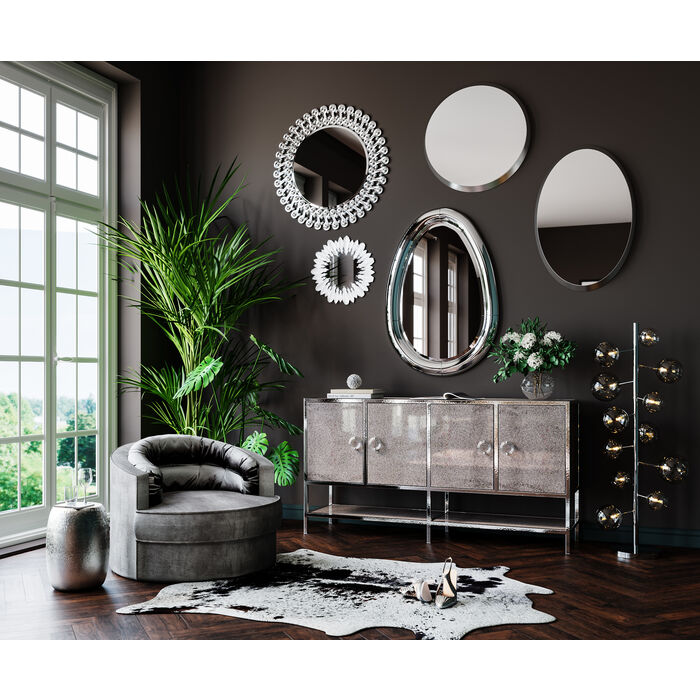 Wall Mirror Feather Dress Silver Ø49cm