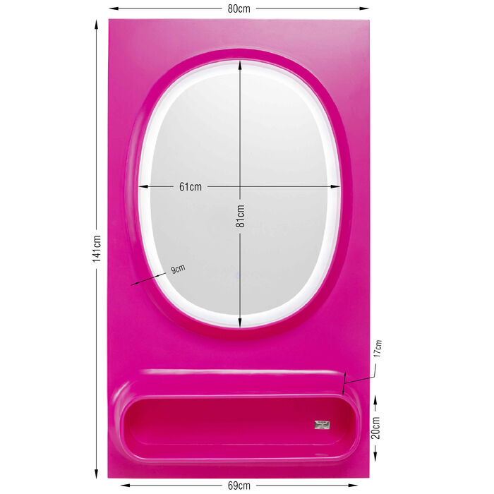 KARE Design Wall Mirror Aero LED Pink 80x141cm