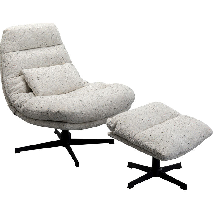 KARE Design Swivel Armchair + Stool Columbia White 87723 90x83x90 cm