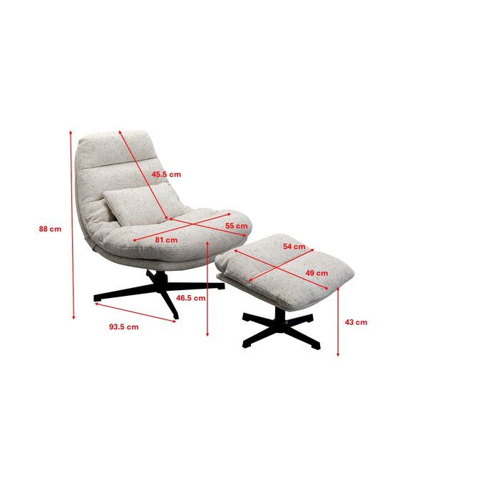 KARE Design Swivel Armchair + Stool Columbia White 87723 90x83x90 cm