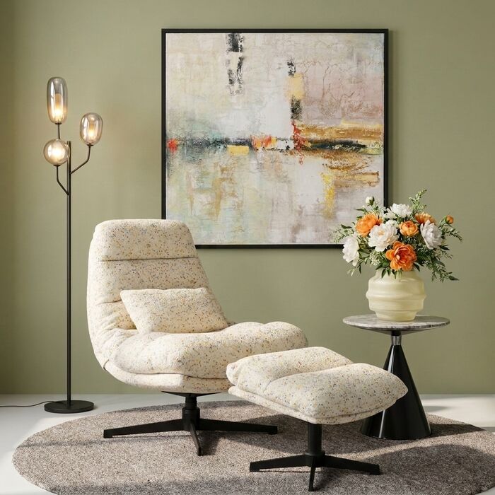 KARE Design Swivel Armchair + Stool Columbia White 87723 90x83x90 cm