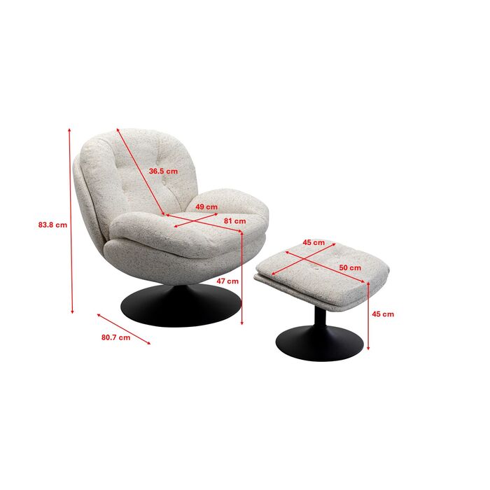 KARE Design Standford Swivel Armchair + Stool White 86x82x85 cm