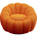 An orange textured pouf chair with a segmented, pumpkin-like design, shown against a plain white background.